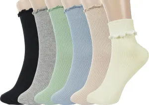BomKinta Ruffle Socks Women - Turn-Cuff Frilly Sock - Lightweight Cotton Socks
