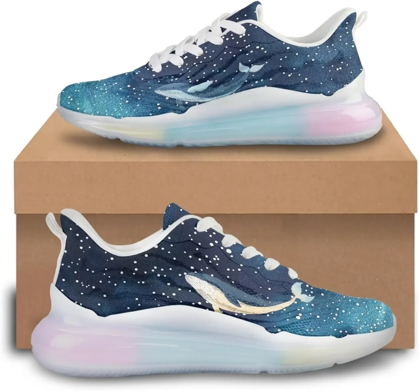 Breathable Walking Shoe Fashion Atmospheric Cushion Running Shoes for Women Comfort Soft Rubber Sole Non Slip Shoes for Gym Size 6-11 White Sole