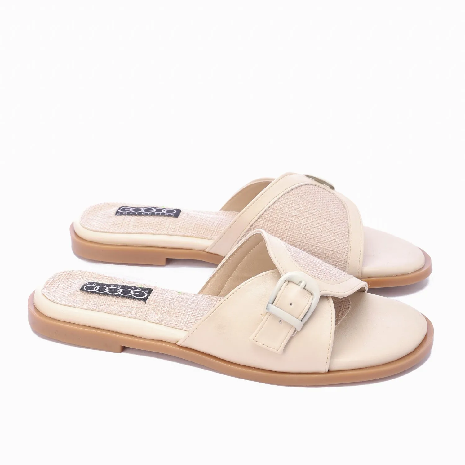 Buckle Slide Slipper-Beige