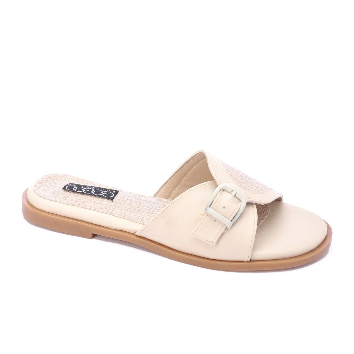 Buckle Slide Slipper-Beige