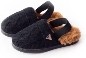 Cable Sweater Slippers, Slingback, Warm Cozy And Stylish, Breathable, Cable Pattern Ivory And Black Colors, Strong Strap, And Durable Soles, Sizes EU 21-38