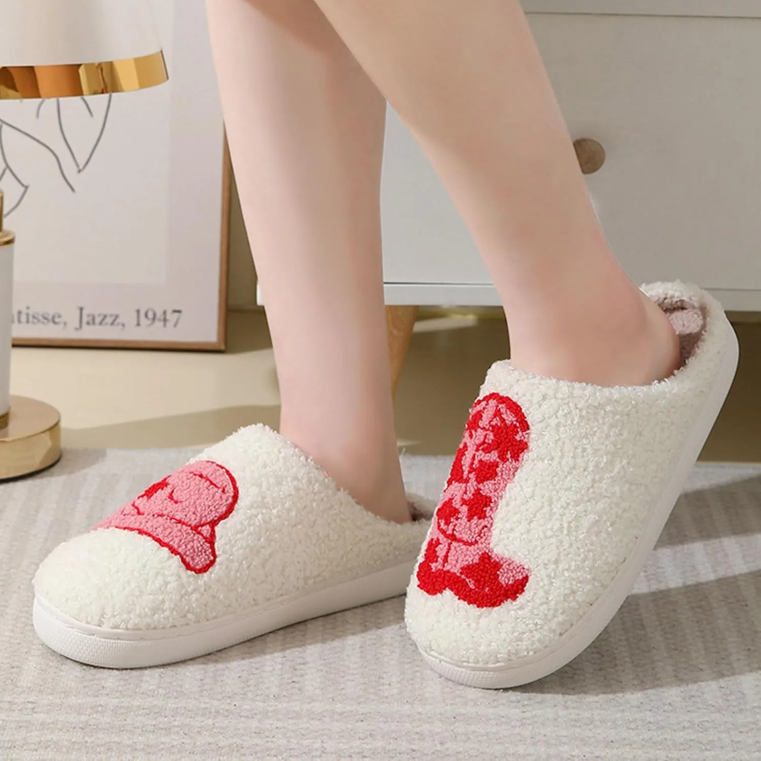 Cartoon Slippers for Womens Mens Cute Cozy Plush Warm Slip-on House Shoes for Indoor and Outdoor Meet Me at Midnight Strawberry Mushroom Evil Eyes Love Heart Slippers