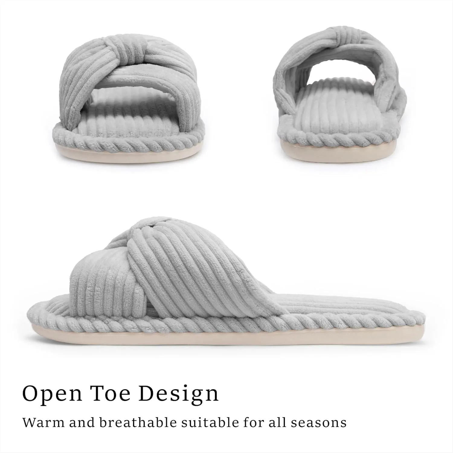 Chantomoo Slippers for Women Memory Foam House Womens Slipper Slides Home Bedroom Bathroom Spa Open Toe Corduroy Bow Slippers Cozy Comfortable