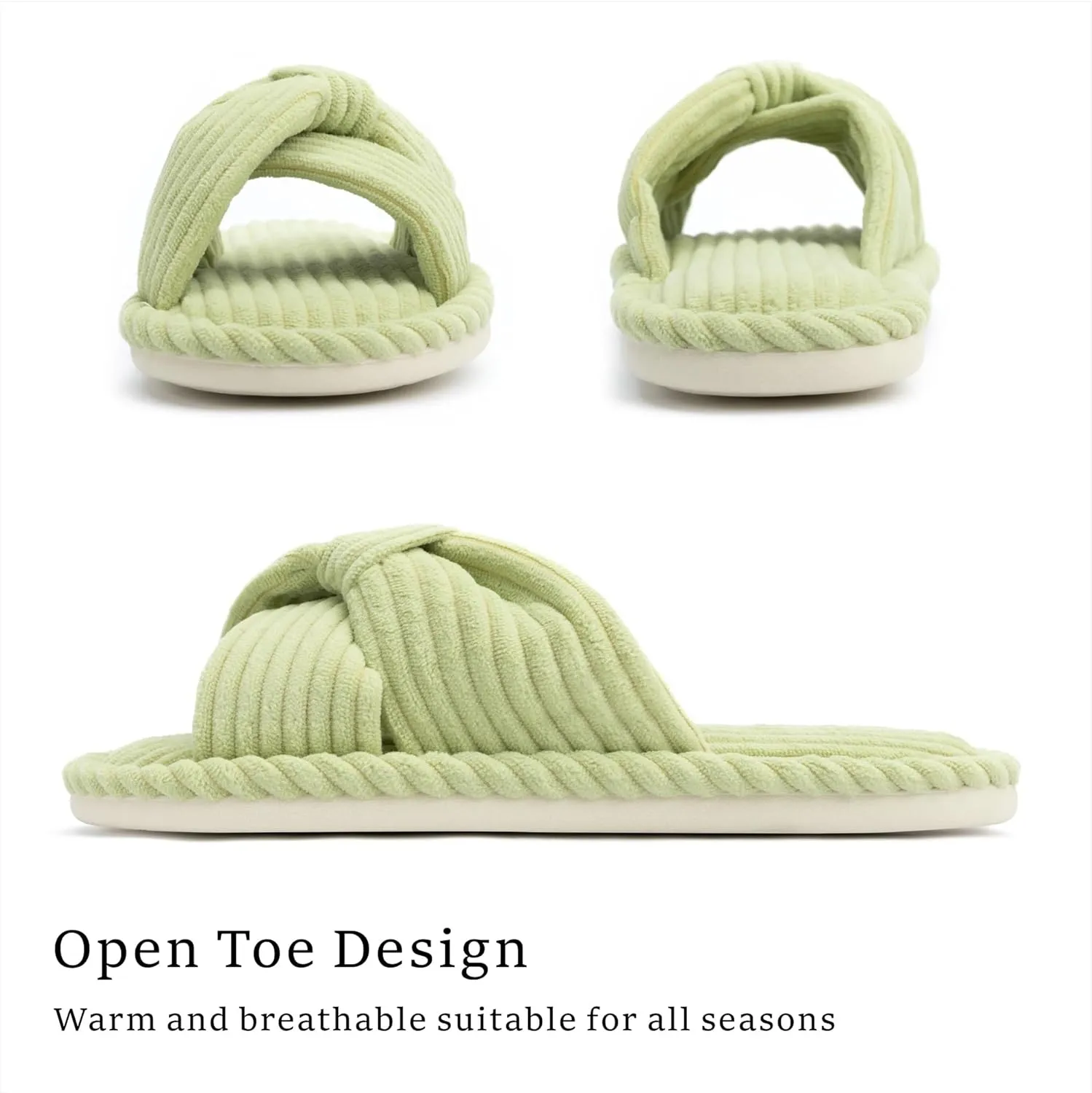 Chantomoo Slippers for Women Memory Foam House Womens Slipper Slides Home Bedroom Bathroom Spa Open Toe Corduroy Bow Slippers Cozy Comfortable