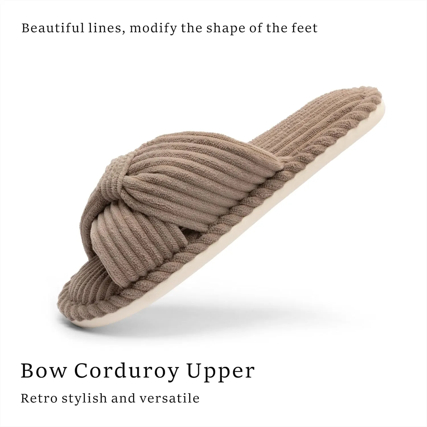 Chantomoo Slippers for Women Memory Foam House Womens Slipper Slides Home Bedroom Bathroom Spa Open Toe Corduroy Bow Slippers Cozy Comfortable