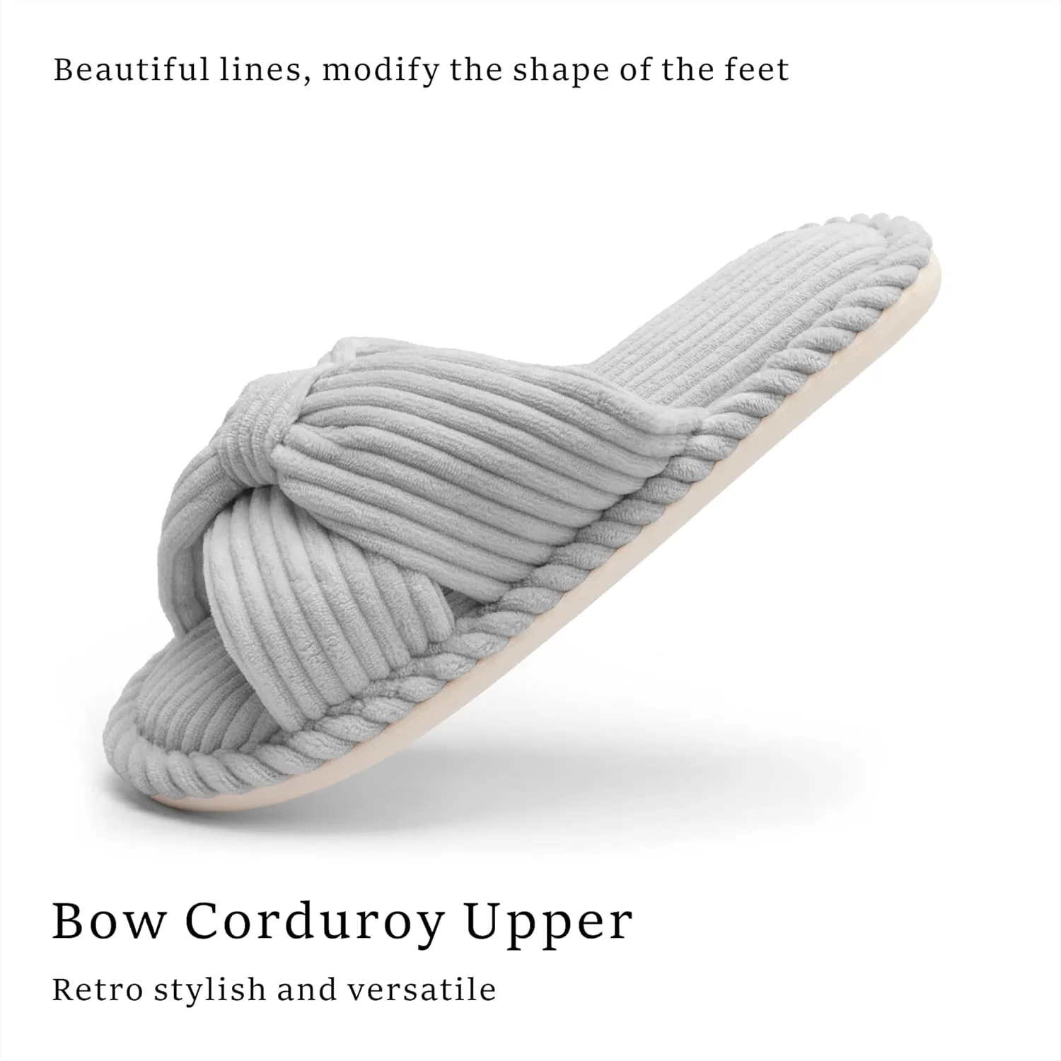 Chantomoo Slippers for Women Memory Foam House Womens Slipper Slides Home Bedroom Bathroom Spa Open Toe Corduroy Bow Slippers Cozy Comfortable