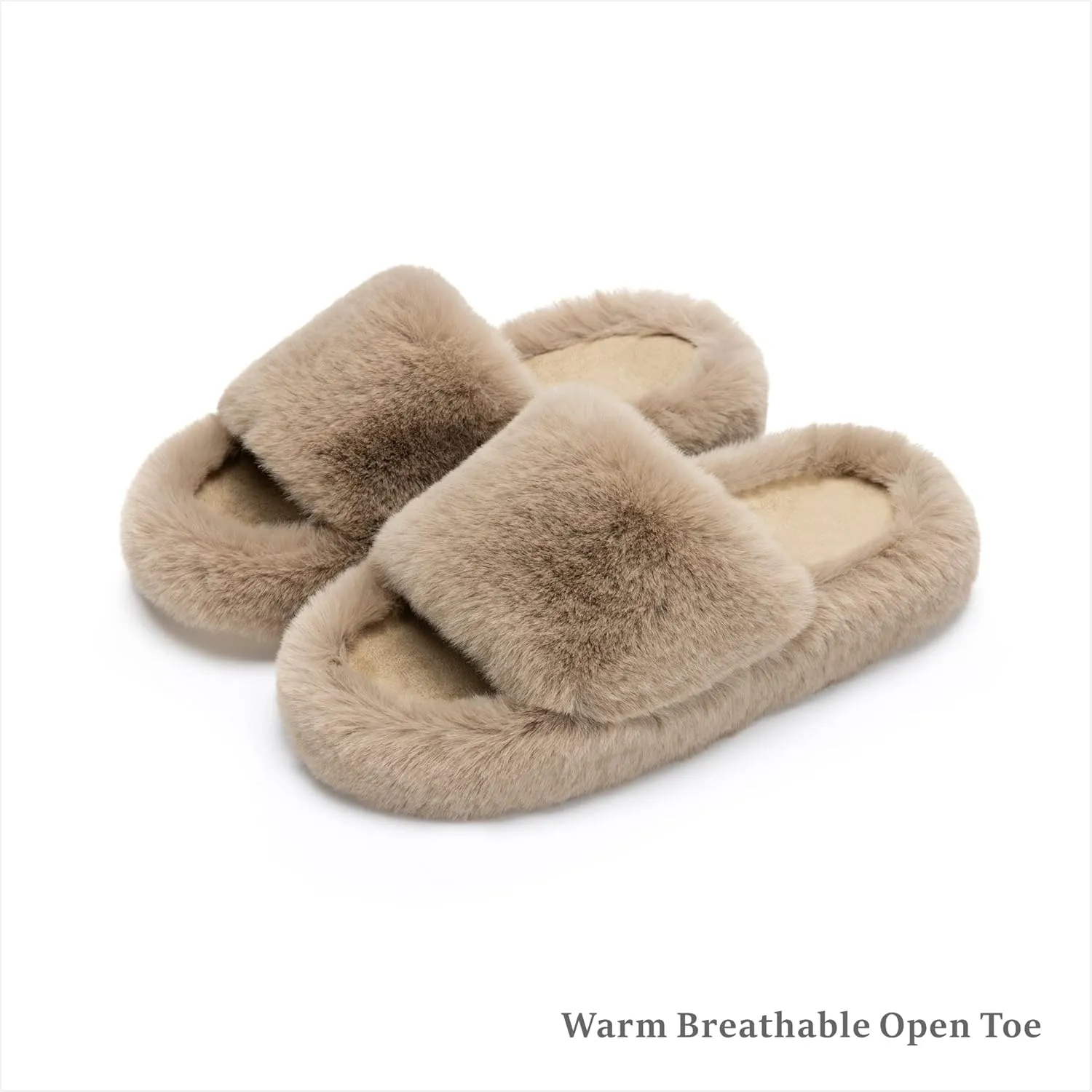 Chantomoo Women's Blue Memory Foam Faux Fur Lined Open Toe Slippers for Women - US 12