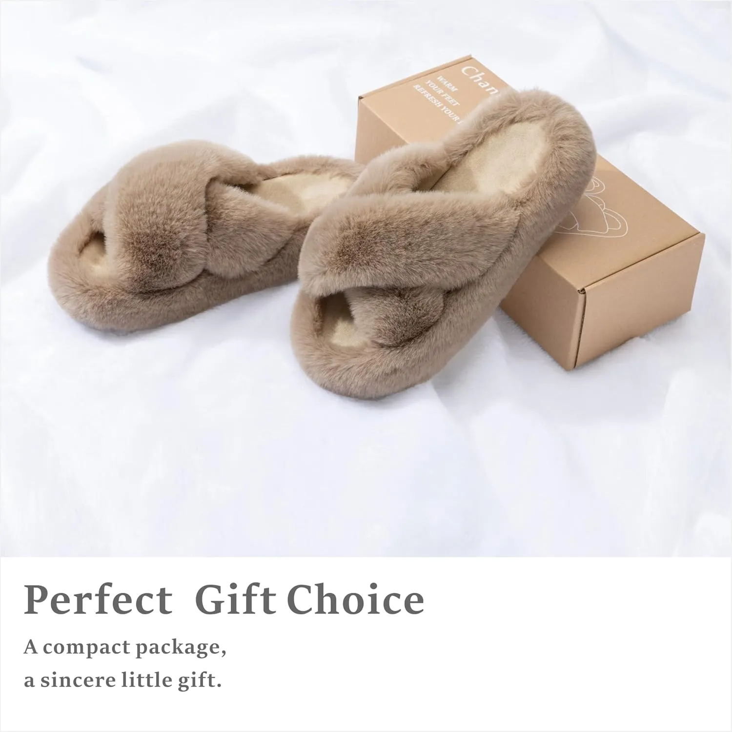 Chantomoo Women's Blue Memory Foam Faux Fur Lined Open Toe Slippers for Women - US 12