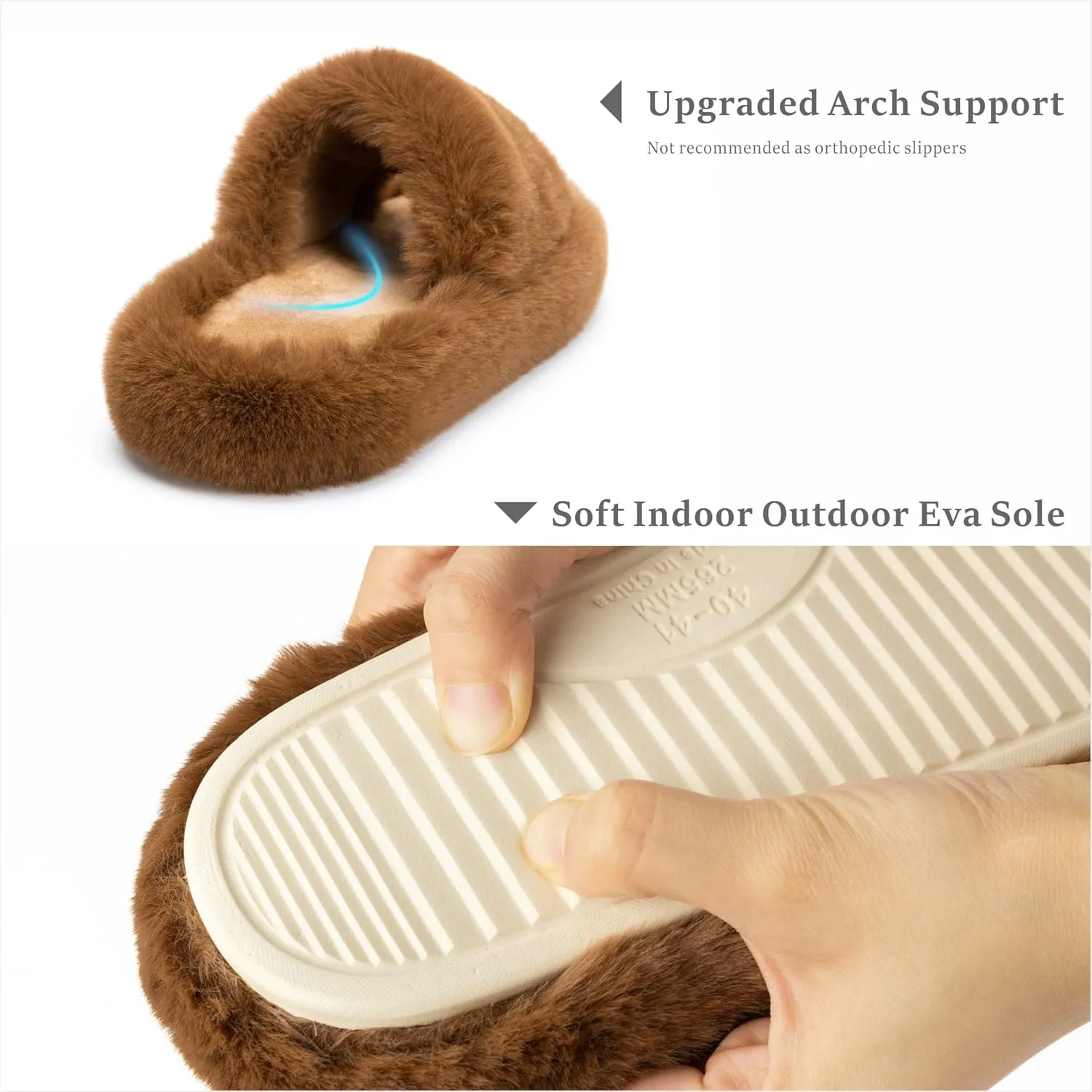 Chantomoo Women's Blue Memory Foam Faux Fur Lined Open Toe Slippers for Women - US 12