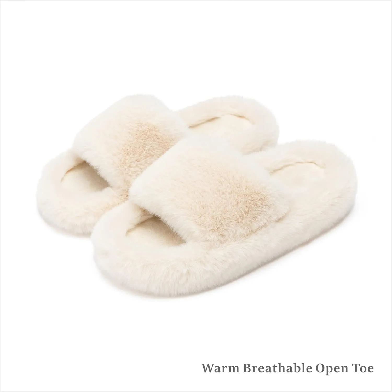 Chantomoo Women's Blue Memory Foam Faux Fur Lined Open Toe Slippers for Women - US 12