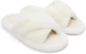 Chantomoo Women's Fuzzy Slippers - Memory Foam, Plush Comfy Bedroom Slides with Anti-Skid Sole