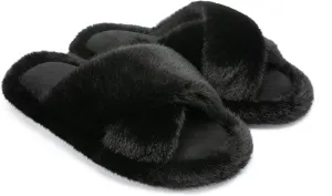 Chantomoo Women's Fuzzy Slippers - Memory Foam, Plush Comfy Bedroom Slides with Anti-Skid Sole