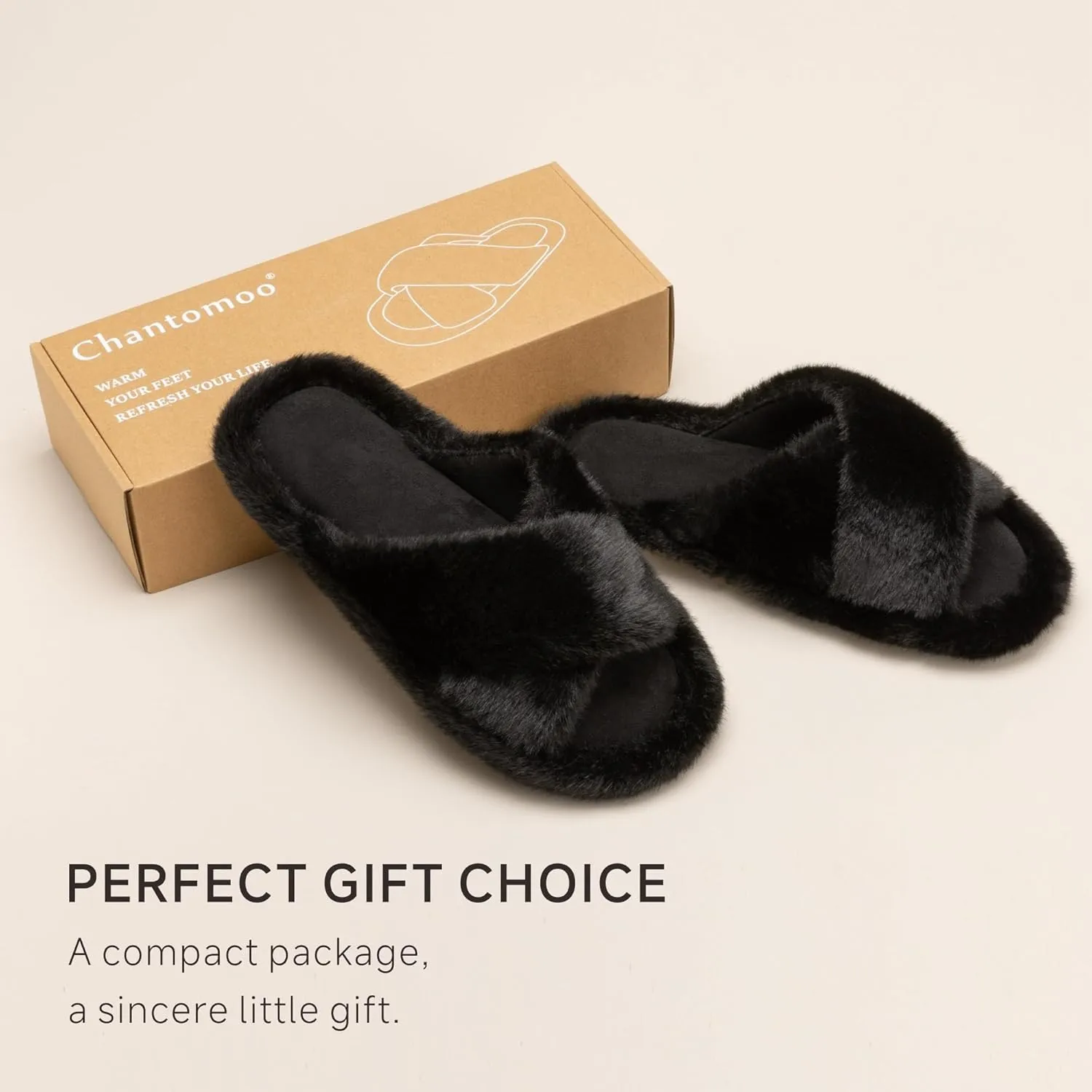Chantomoo Women's Fuzzy Slippers - Memory Foam, Plush Comfy Bedroom Slides with Anti-Skid Sole