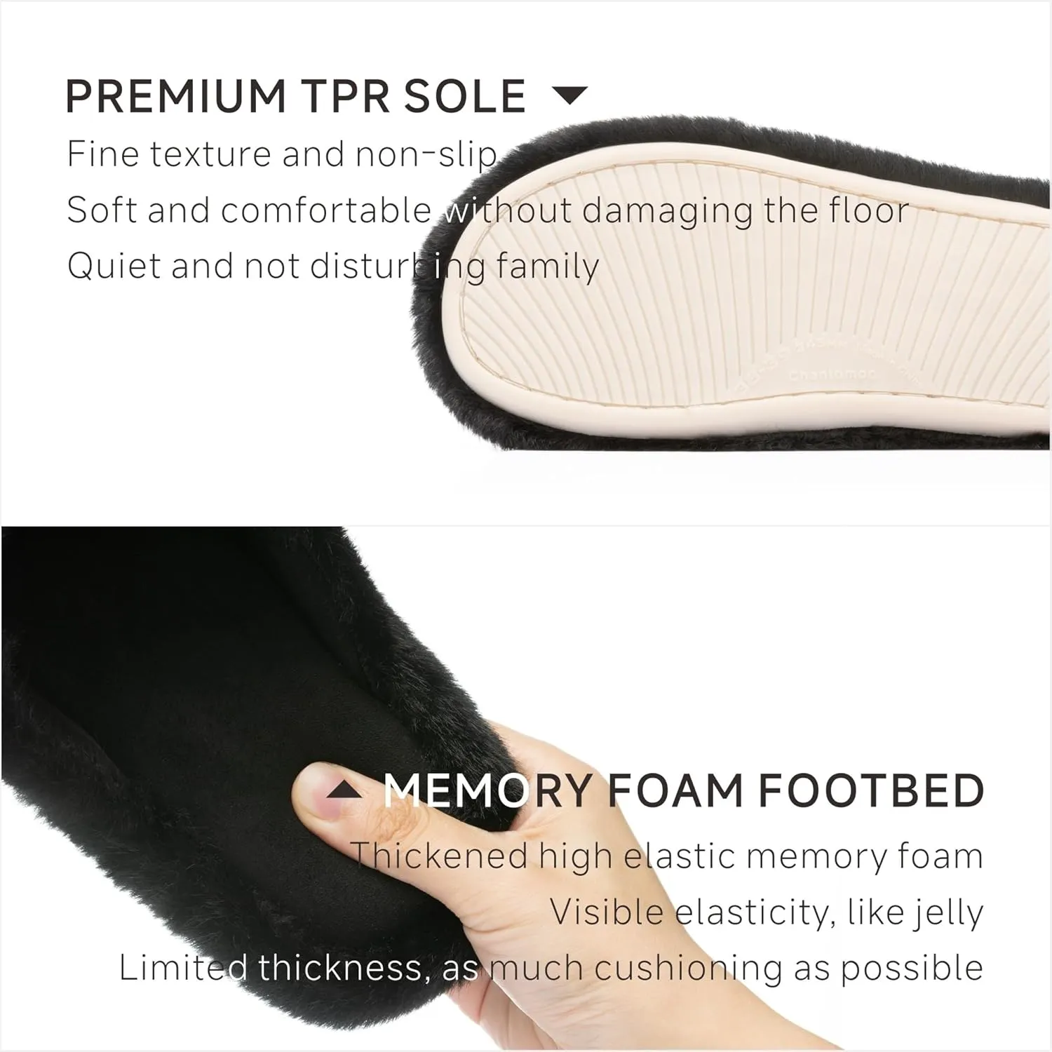 Chantomoo Women's Fuzzy Slippers - Memory Foam, Plush Comfy Bedroom Slides with Anti-Skid Sole