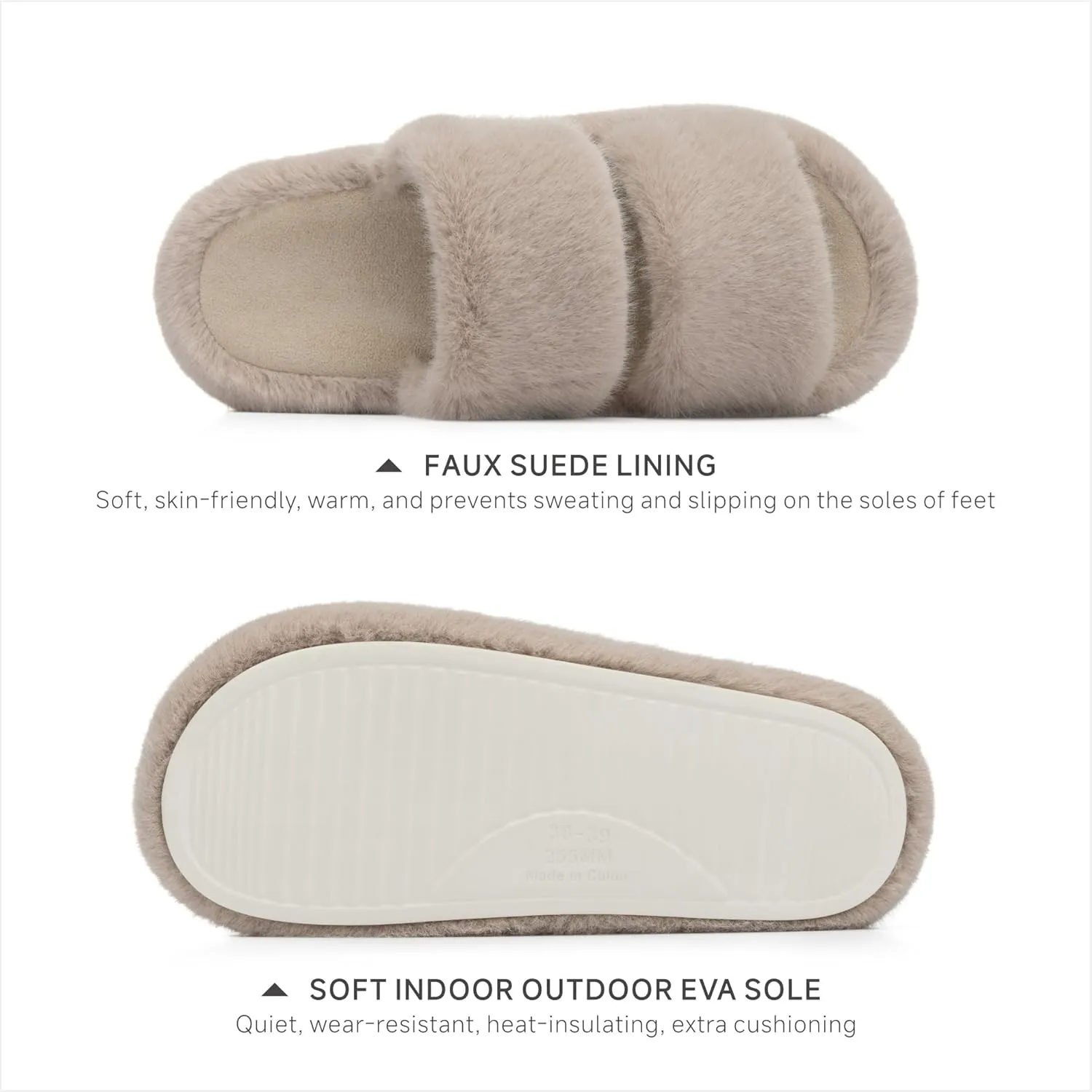 Chantomoo Women's Memory Foam Fuzzy Comfy Faux Fur House Shoes - Furry Bedroom Indoor Open Toe Slippers with Two Bands - Trendy Gift Slippers