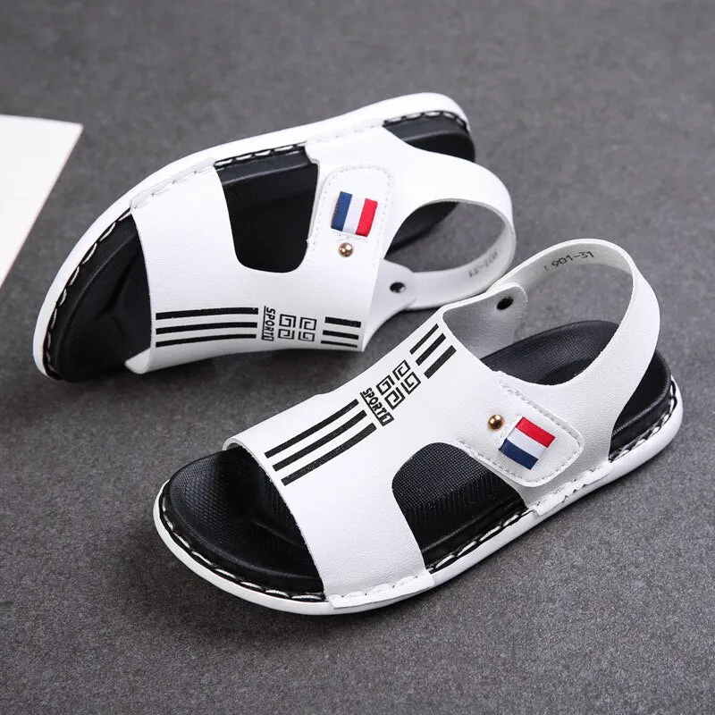 Children sandals fashion boys breathable leather outdoor slippers i