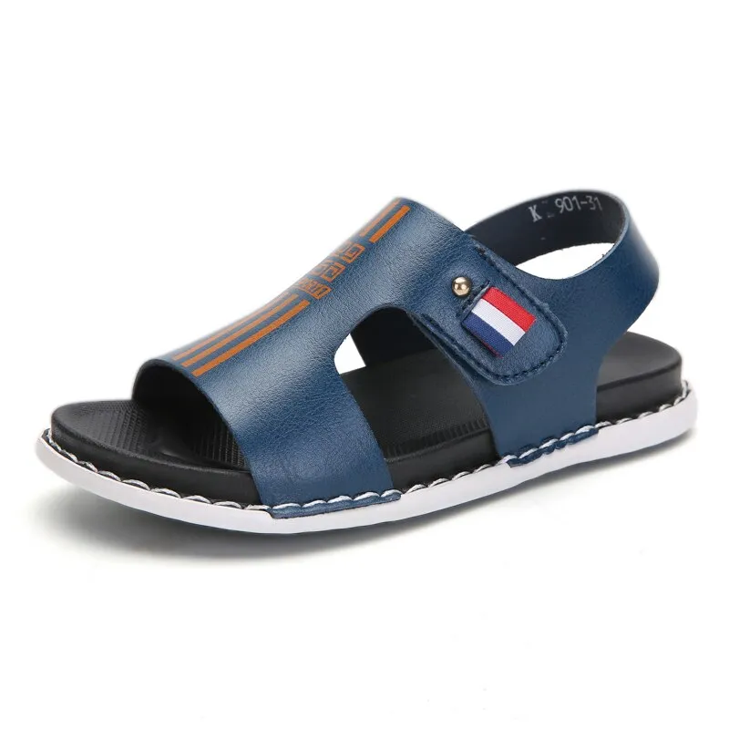 Children sandals fashion boys breathable leather outdoor slippers i