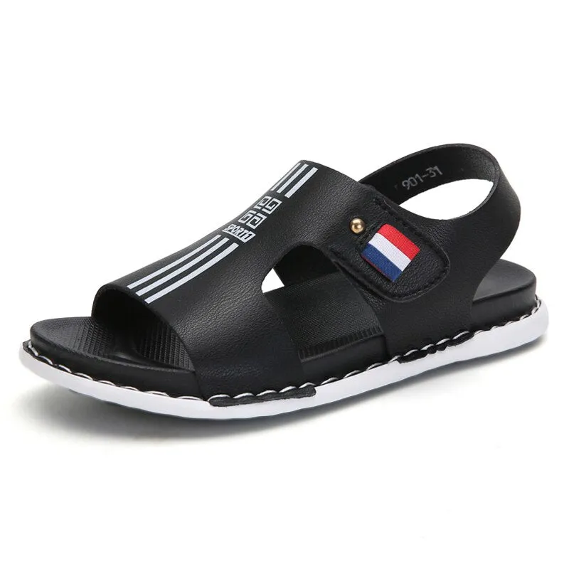 Children sandals fashion boys breathable leather outdoor slippers i