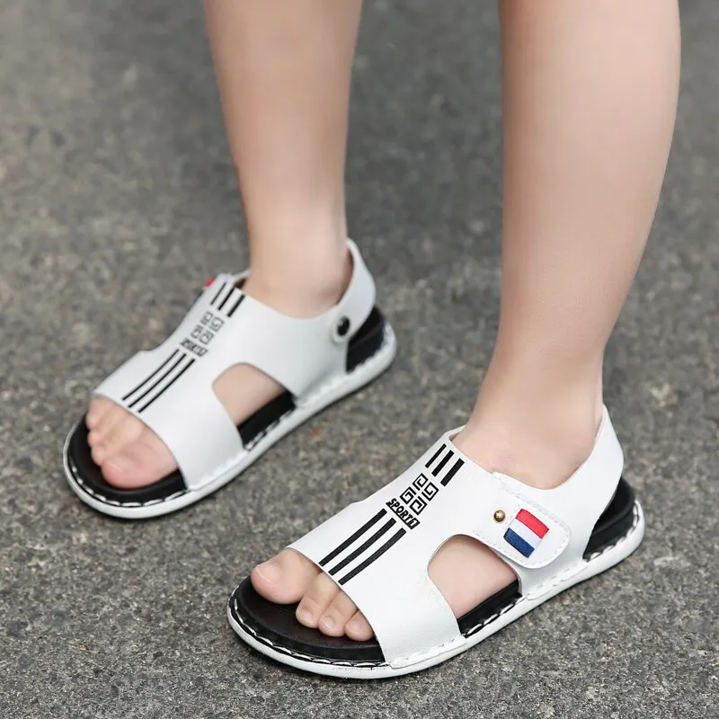 Children sandals fashion boys breathable leather outdoor slippers i