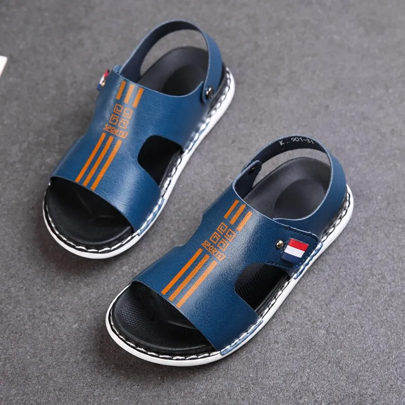 Children sandals fashion boys breathable leather outdoor slippers i