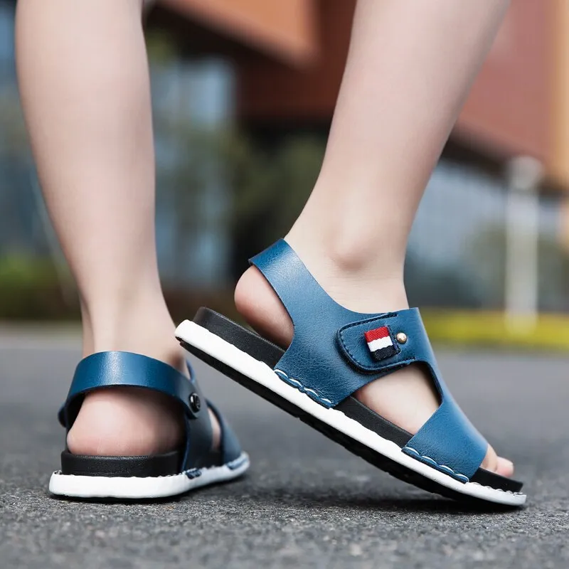 Children sandals fashion boys breathable leather outdoor slippers i