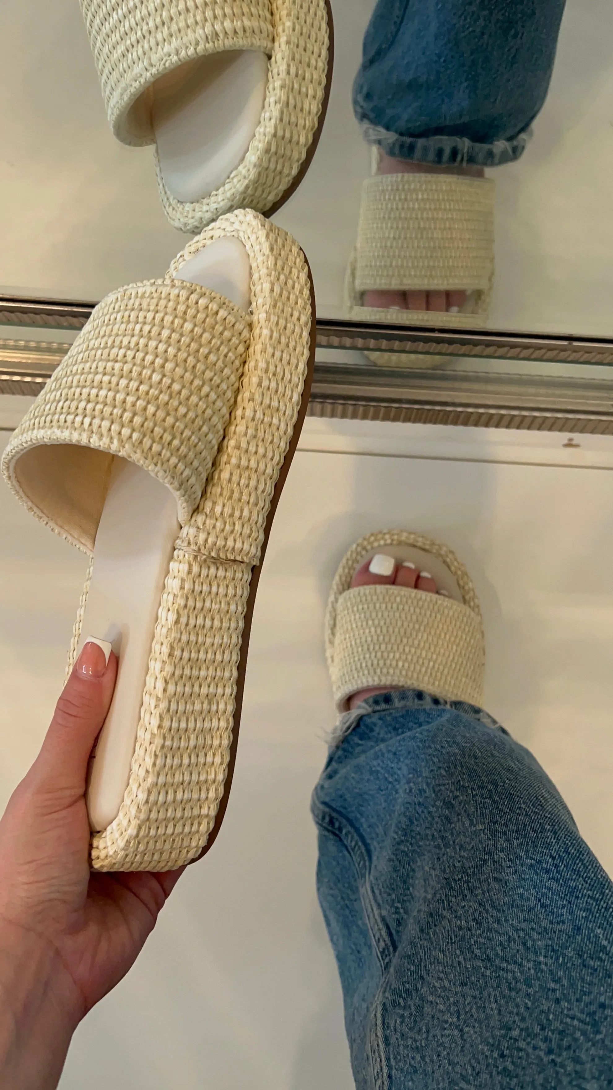 Claire Platform Sandal - Ivory/Raffia