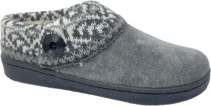 Clarks Womens Suede Leather Comfort Clog Knitted Collar Slipper - Plush Faux Fur Trim - Indoor Outdoor House Slippers For Women (7 M US, Grey/Grey Multi)