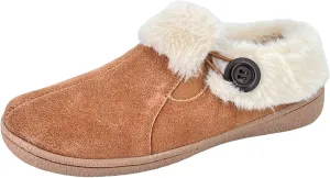 Clarks Womens Suede Leather Slipper with Gore and Bungee JMH2213 - Warm Plush Faux Fur Lining - Indoor Outdoor House Slippers For Women (6 M US, Cognac)