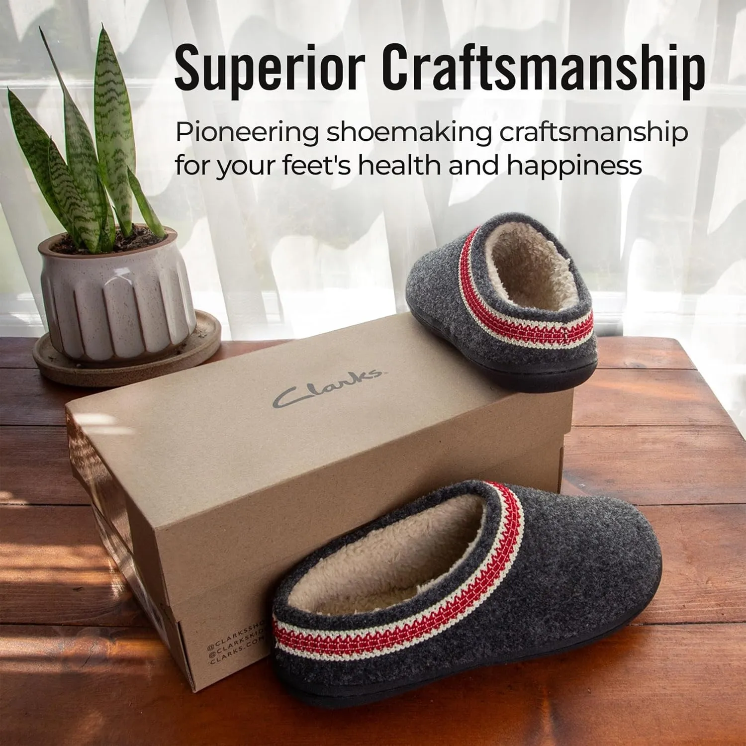Clarks Womens Wool Felt Clog Slippers JMH1319T - Warm Cozy Plush Faux Fur Lined - Indoor Outdoor House Slipper for Women