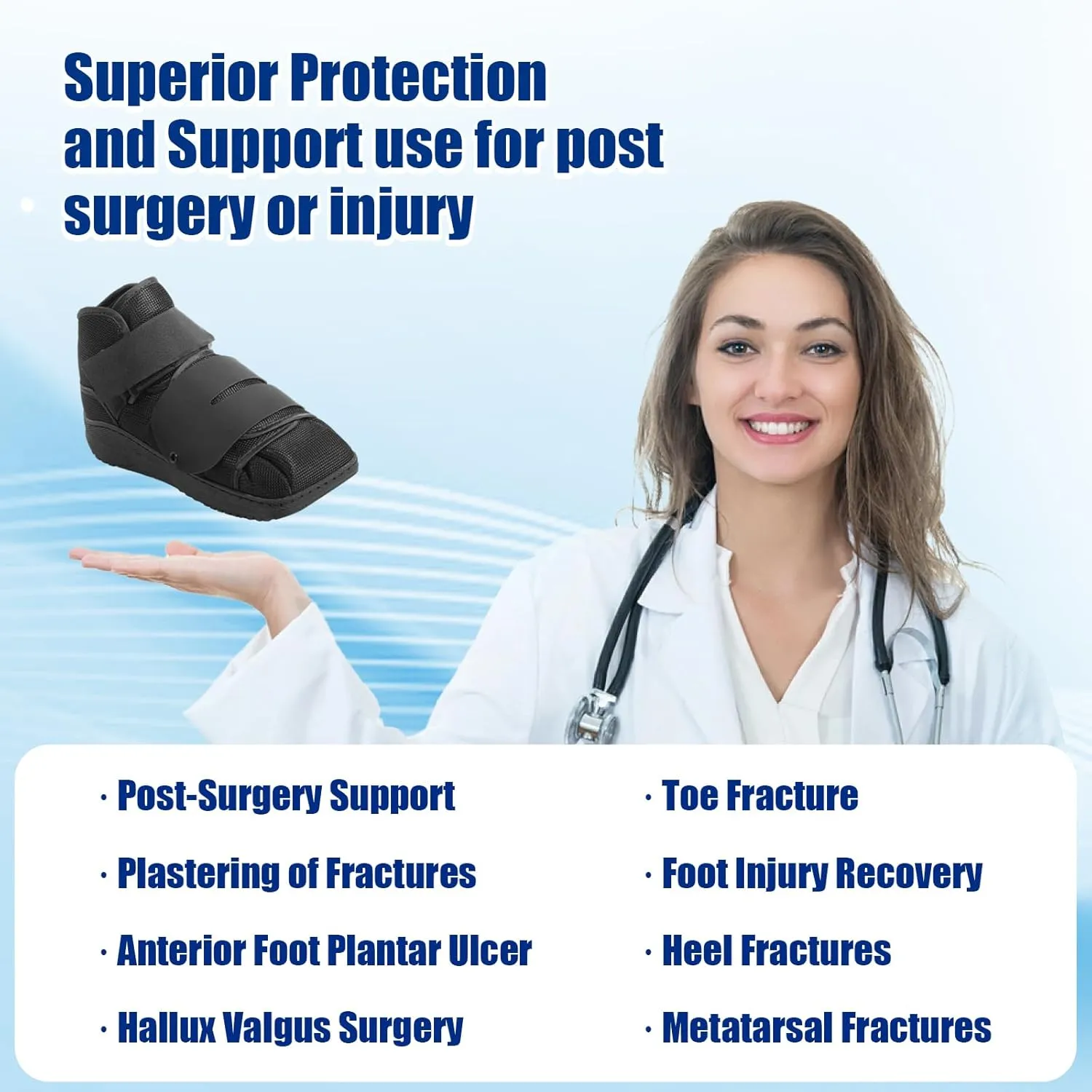 Closed Post Op Shoe, Post Op Shoes, Fracture Medical Walking Shoes for Men and Women-Post Surgery or Operation Foot Support, Broken Foot or Toe, Squared, S