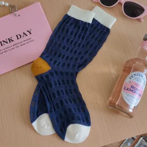 Color Blocked Breathable Mesh Socks - Blue
