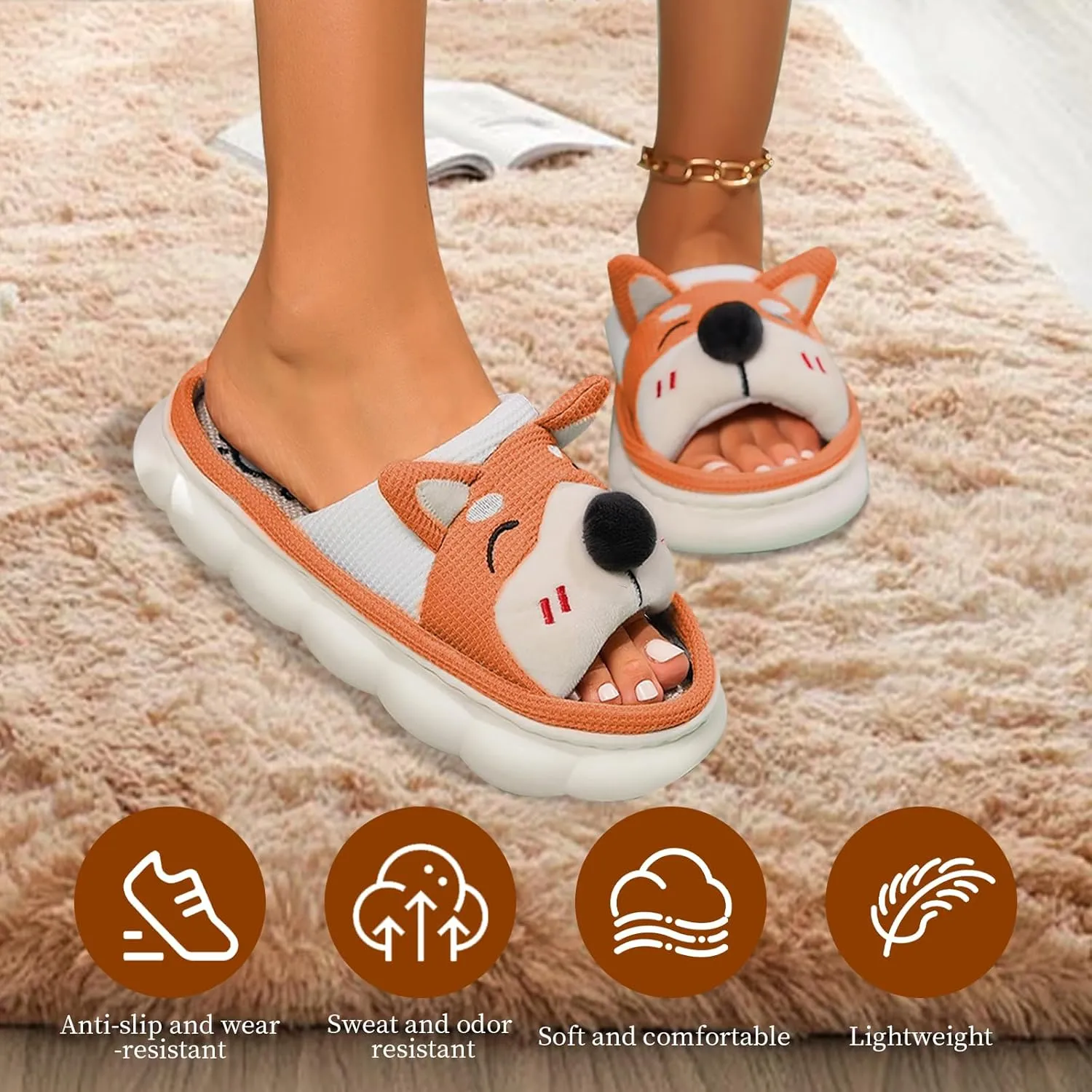 Corgi Slippers, Fuzzy House Shoes Outdoor Indoor Warm Cute Soft Comfy Bedroom Slipper for Women and Men Christmas Halloween Gifts, Yellow