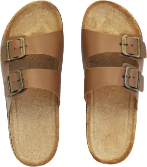Cork Footbed Flat Slide Sandals for Women, Ladies Leather Slippers, Adjustable Buckle Memory Foam Beach Essentials Fashion Sandals Vacation Shoes Stylish Casual Footwear