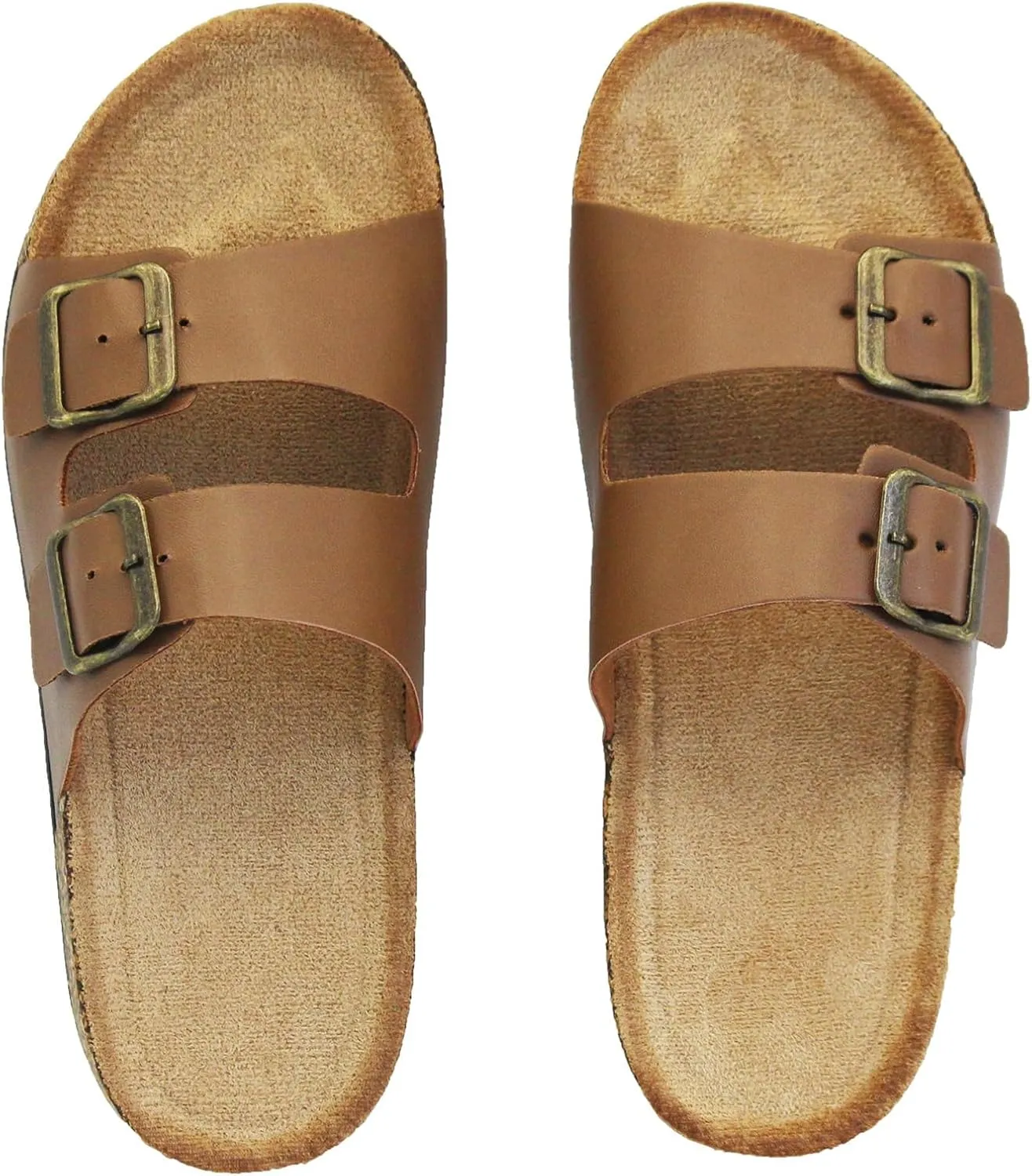 Cork Footbed Flat Slide Sandals for Women, Ladies Leather Slippers, Adjustable Buckle Memory Foam Beach Essentials Fashion Sandals Vacation Shoes Stylish Casual Footwear