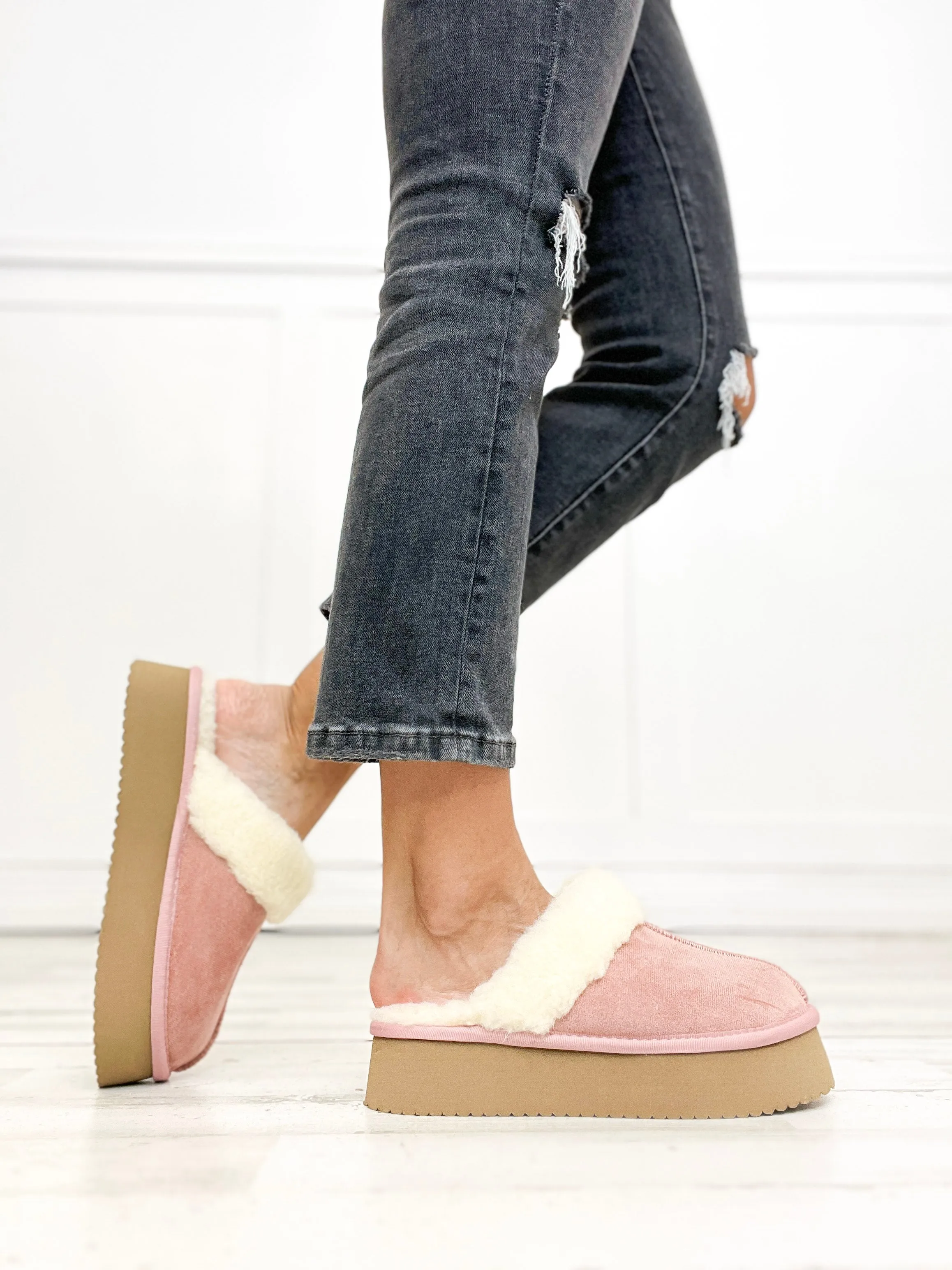 Corkys Cuddle Up Slipper Shoes in Blush Faux Suede