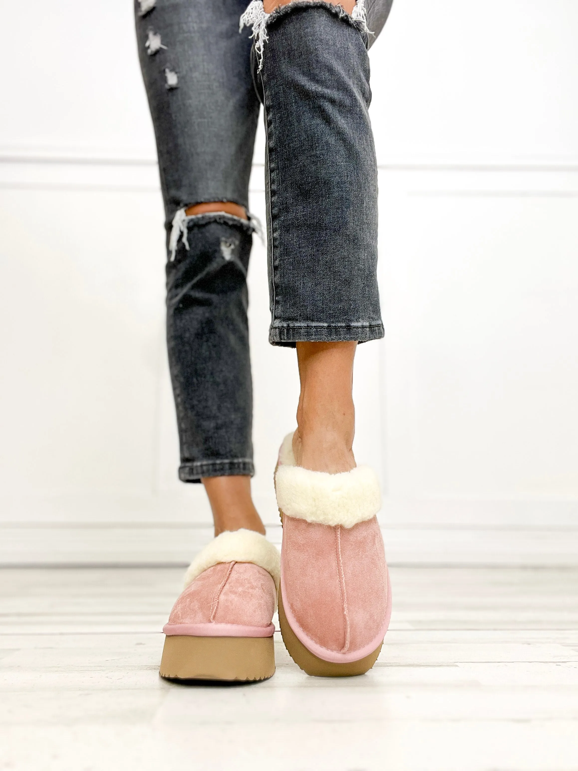 Corkys Cuddle Up Slipper Shoes in Blush Faux Suede