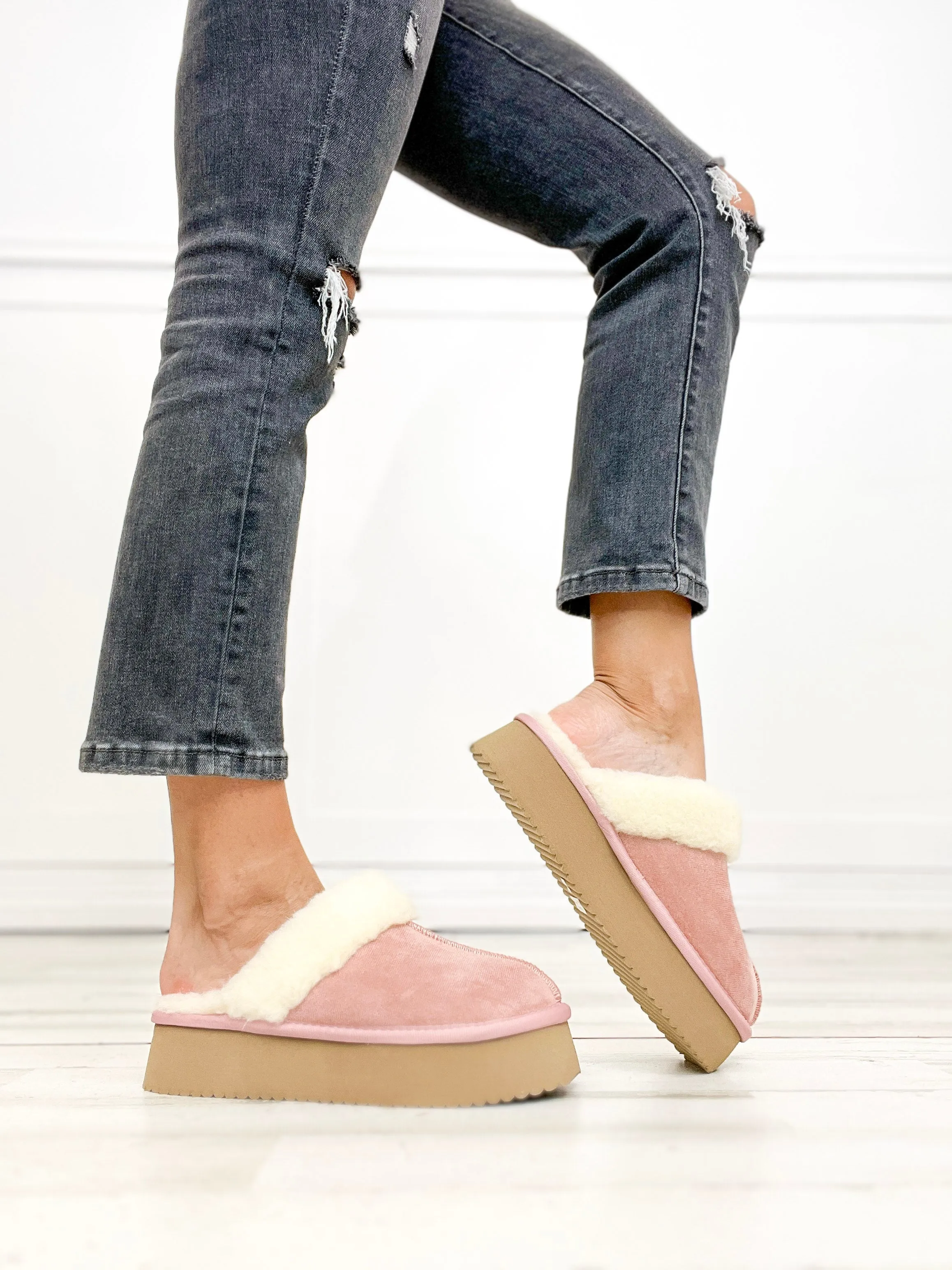 Corkys Cuddle Up Slipper Shoes in Blush Faux Suede