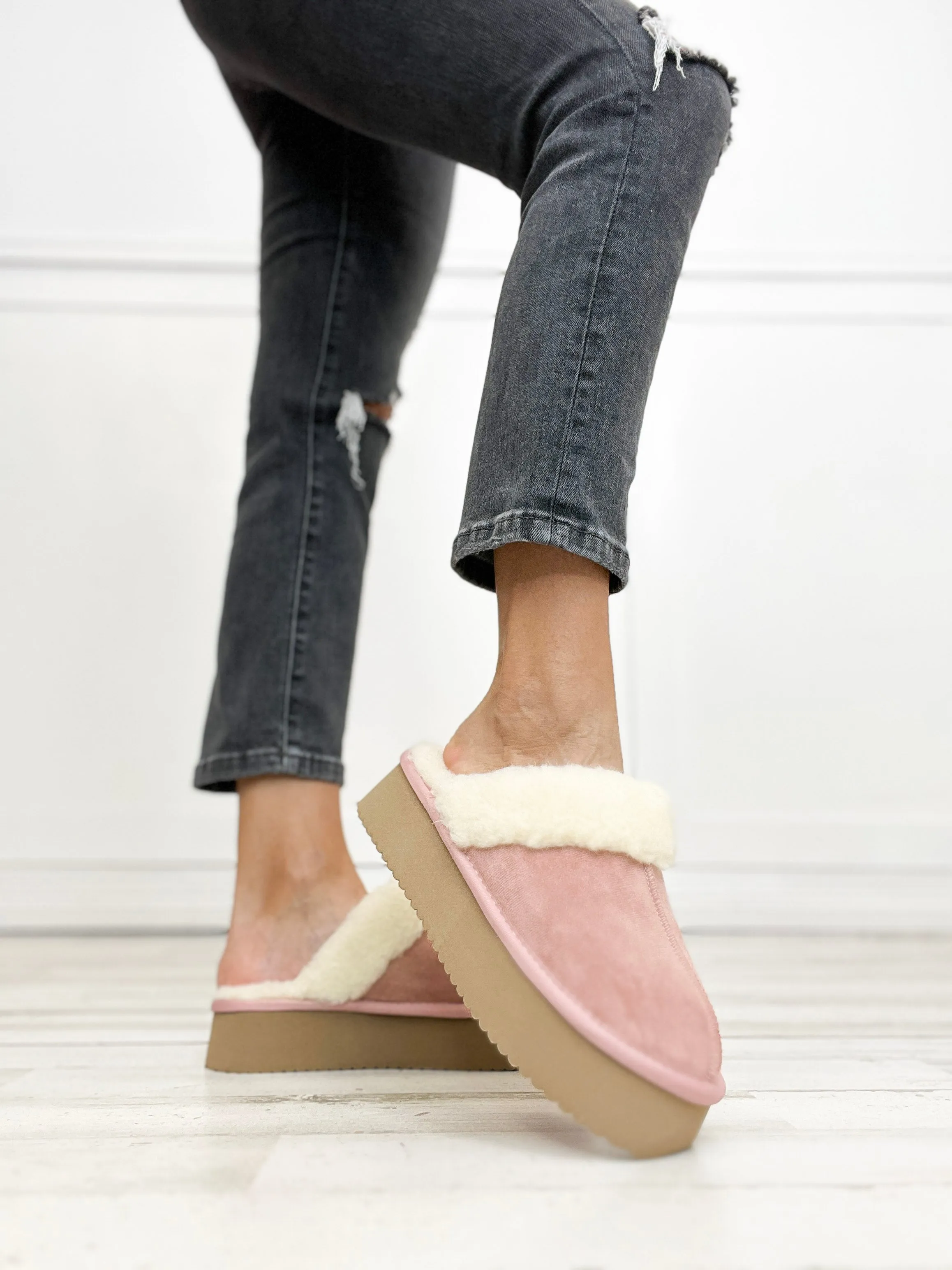 Corkys Cuddle Up Slipper Shoes in Blush Faux Suede