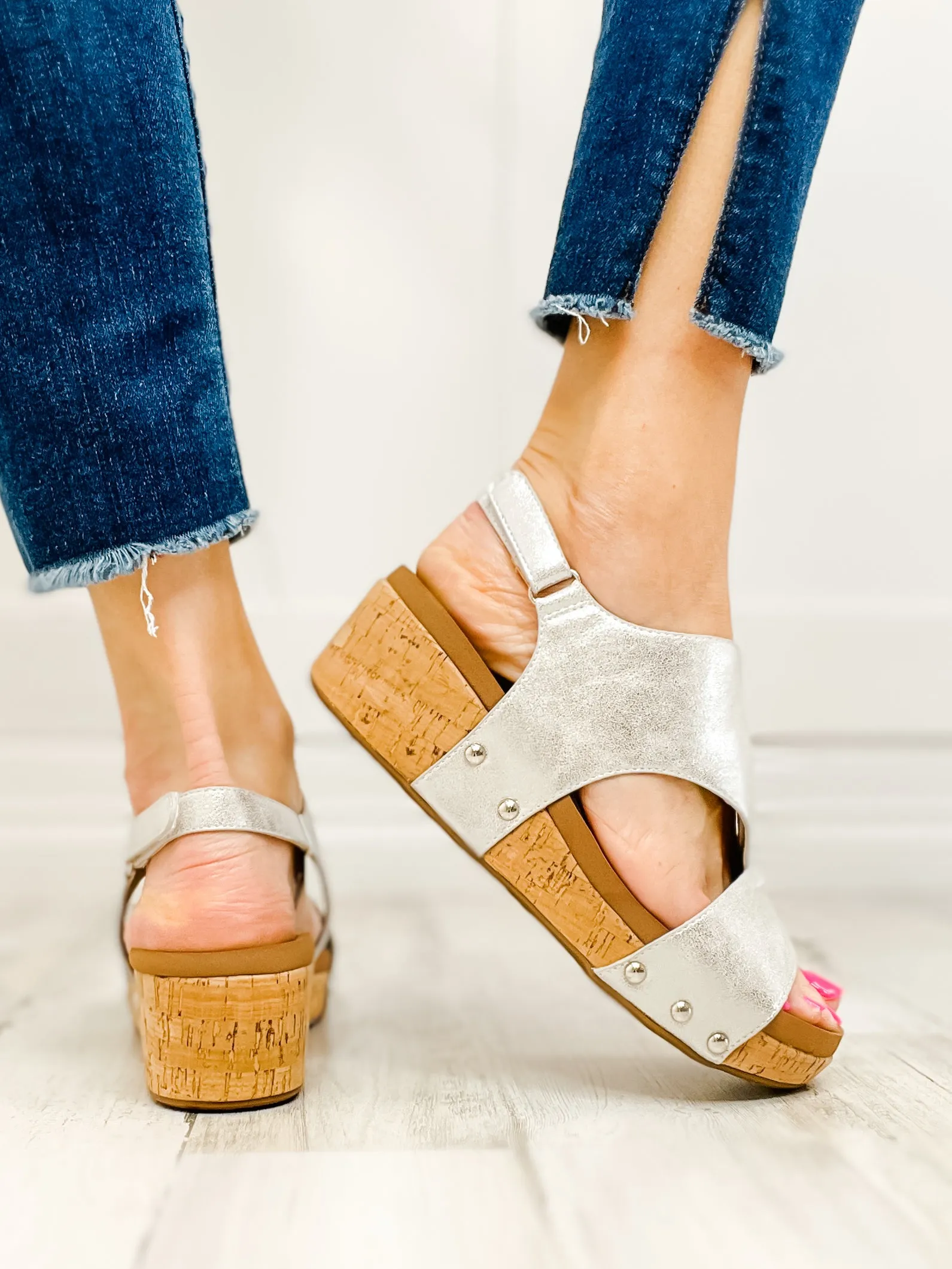 Corkys Refreshing White Metallic Wedge Sandal