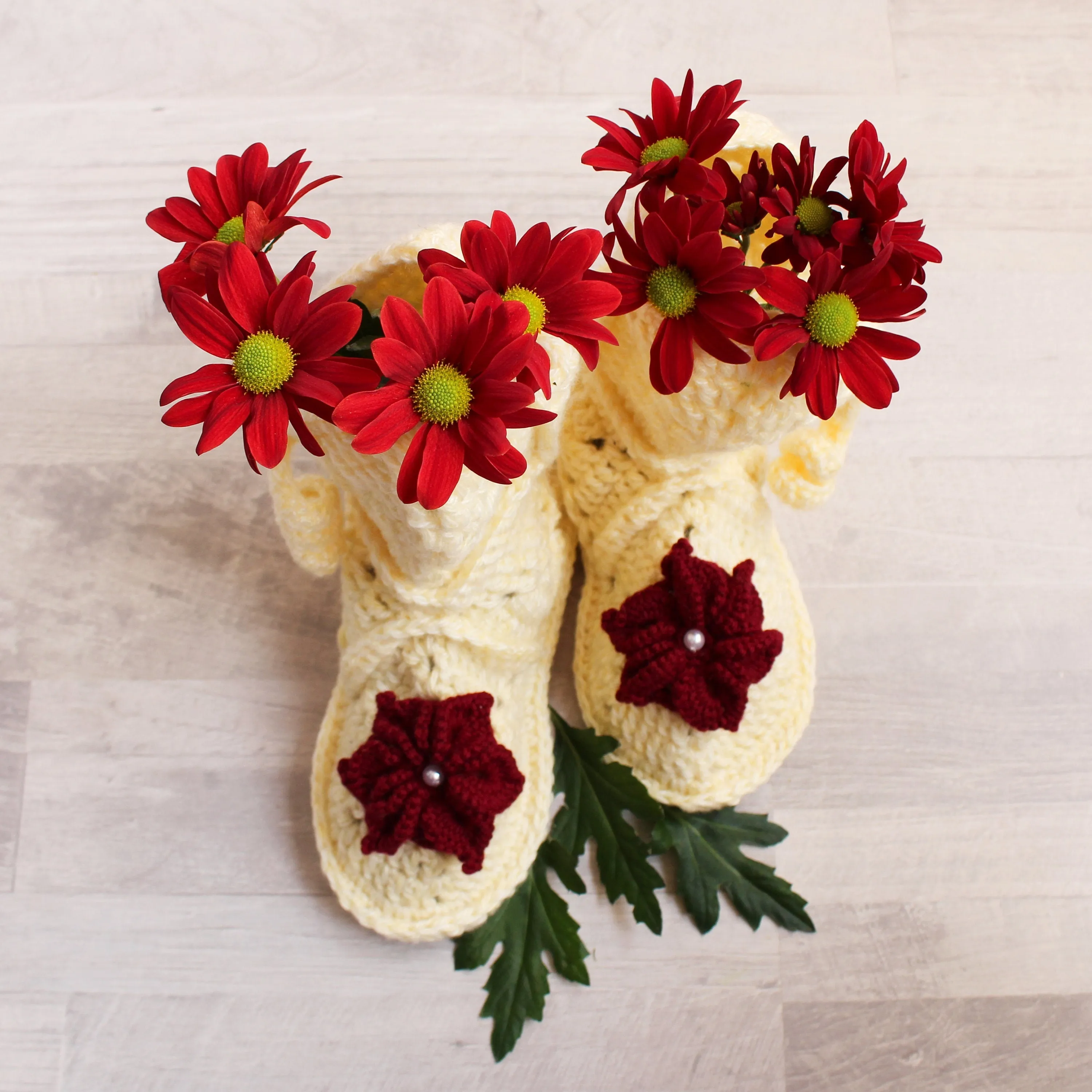 Cozy crocheted slipper boots