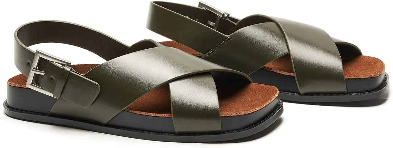 C.Paravano Women Sandals,Comfortable Dressy Flat Slides Summer Sandals with Arch Support for Walking Beach Casual Adjustable Buckle Slip-Ons Fashion Shoes
