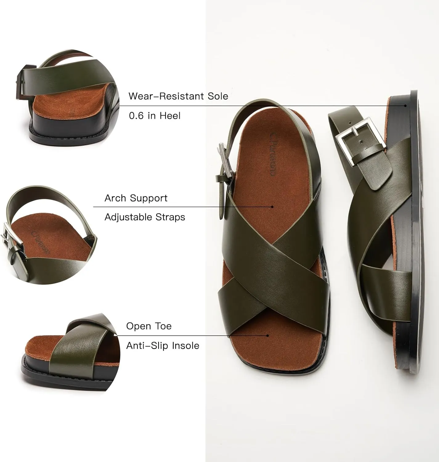 C.Paravano Women Sandals,Comfortable Dressy Flat Slides Summer Sandals with Arch Support for Walking Beach Casual Adjustable Buckle Slip-Ons Fashion Shoes