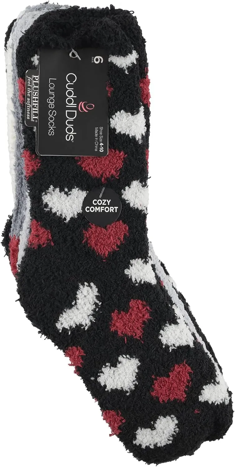 Cuddl Duds Women 6 Pair Pack Cozy Super Soft Sleep Lounge Multi Pattern Crew Socks