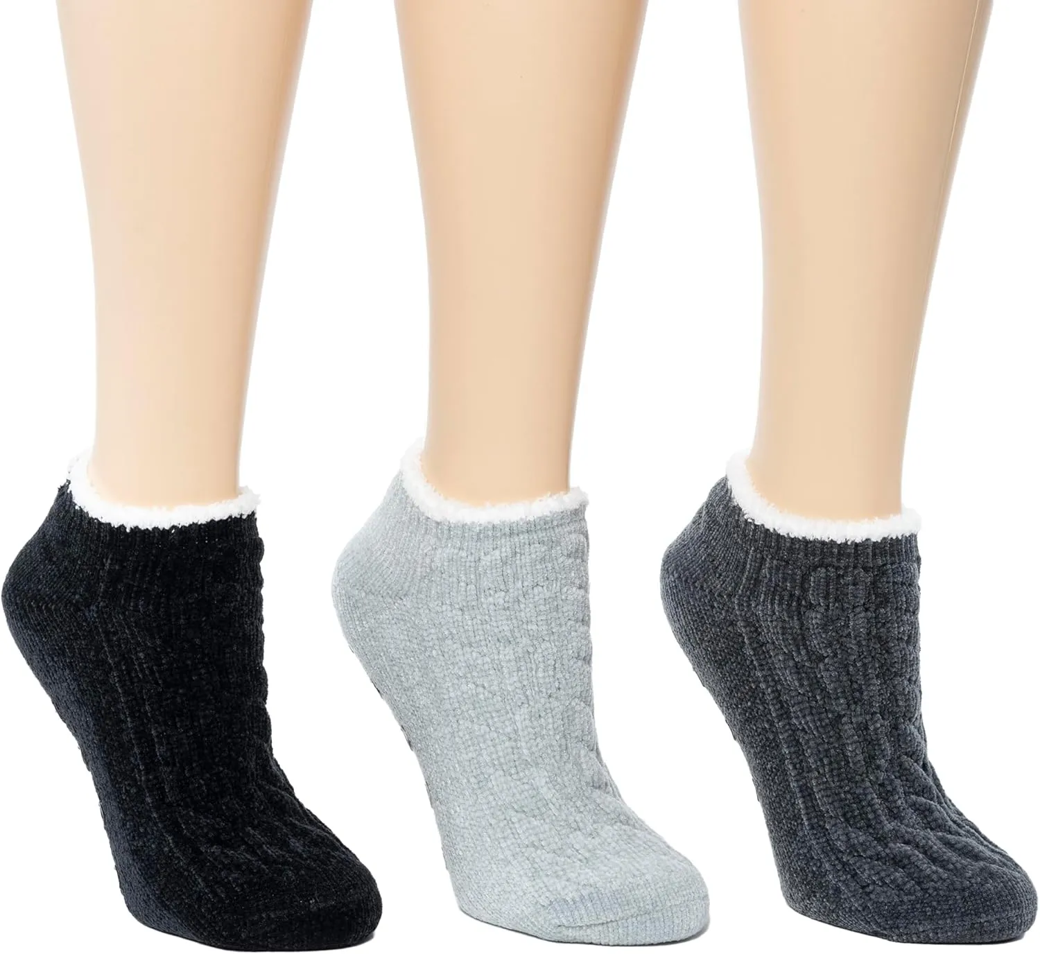 Cuddl Duds Women Cozy Lined Super Soft 3 Pair Pack Low Cut with Grippers Lounge Socks