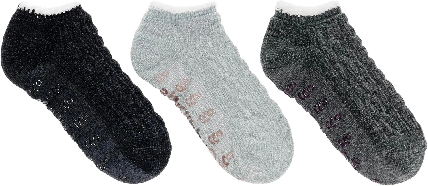 Cuddl Duds Women Cozy Lined Super Soft 3 Pair Pack Low Cut with Grippers Lounge Socks
