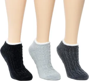 Cuddl Duds Women Cozy Lined Super Soft 3 Pair Pack Low Cut with Grippers Lounge Socks