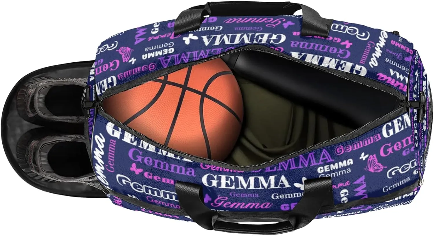 Custom Sport Duffel Bag with Name Butterfly Travel Overnight Bag with Shoes Compartment for Women Men Waterproof Dance Ballet Bag Lightweight, Dark Blue