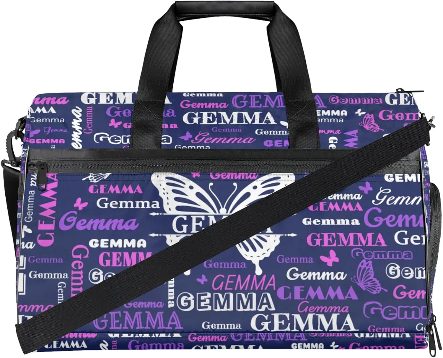 Custom Sport Duffel Bag with Name Butterfly Travel Overnight Bag with Shoes Compartment for Women Men Waterproof Dance Ballet Bag Lightweight, Dark Blue