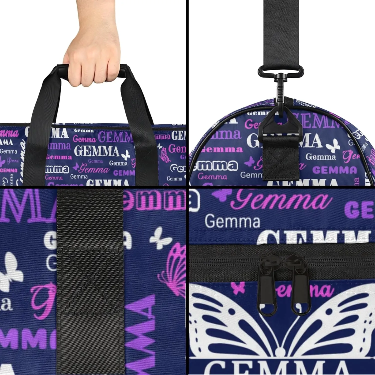 Custom Sport Duffel Bag with Name Butterfly Travel Overnight Bag with Shoes Compartment for Women Men Waterproof Dance Ballet Bag Lightweight, Dark Blue