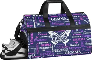 Custom Sport Duffel Bag with Name Butterfly Travel Overnight Bag with Shoes Compartment for Women Men Waterproof Dance Ballet Bag Lightweight, Dark Blue
